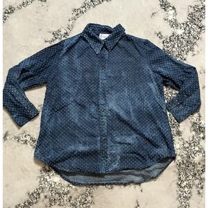 Finley Shirt Womens Size M Blue Perforated Distressed Chambray‎ Button Down